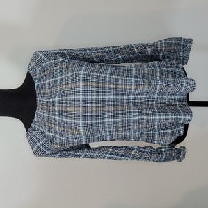 ANTHROPOLOGIE PILCRO BLUE PLAID METALLIC BLOUSE .SZ M